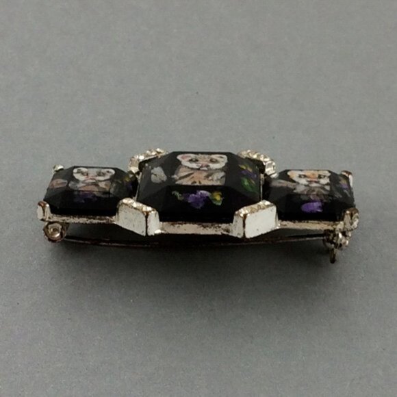 Hand-Painted Ferret Black Brooch Pin Silvertone Metal  Pet Artisan Polecat - Picture 2 of 16